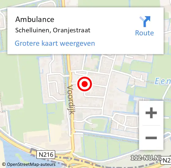 Locatie op kaart van de 112 melding: Ambulance Schelluinen, Oranjestraat op 22 augustus 2019 08:34