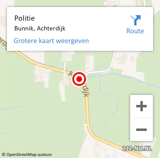Locatie op kaart van de 112 melding: Politie Bunnik, Achterdijk op 22 augustus 2019 09:06