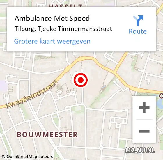 Locatie op kaart van de 112 melding: Ambulance Met Spoed Naar Tilburg, Tjeuke Timmermansstraat op 22 augustus 2019 09:39