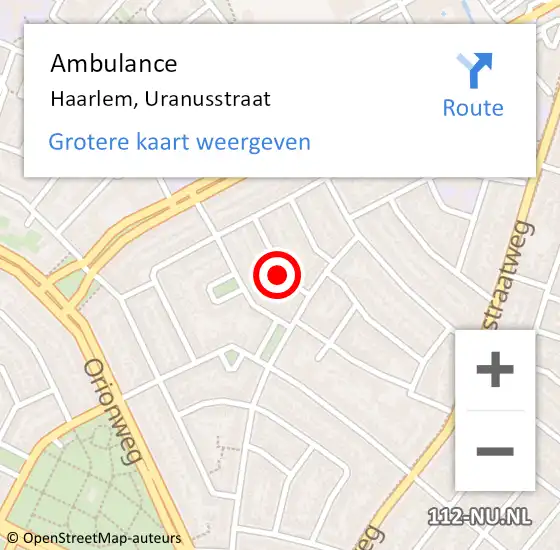 Locatie op kaart van de 112 melding: Ambulance Haarlem, Uranusstraat op 22 augustus 2019 09:49