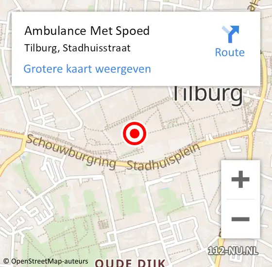 Locatie op kaart van de 112 melding: Ambulance Met Spoed Naar Tilburg, Stadhuisstraat op 22 augustus 2019 10:10