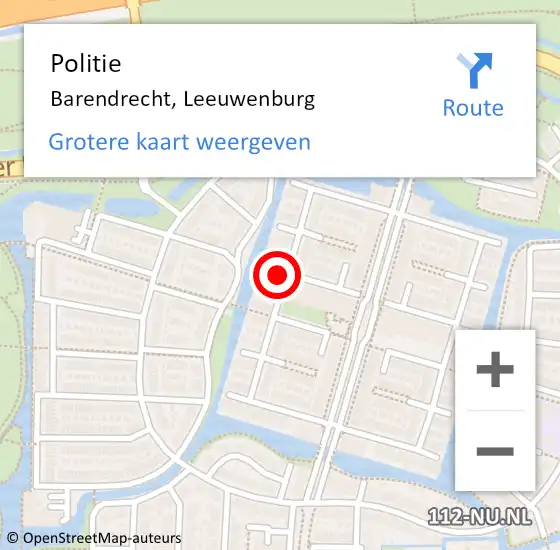Locatie op kaart van de 112 melding: Politie Barendrecht, Leeuwenburg op 22 augustus 2019 10:22