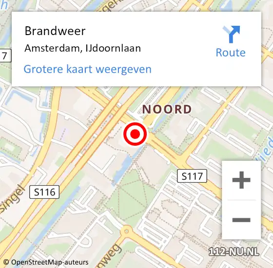 Locatie op kaart van de 112 melding: Brandweer Amsterdam, IJdoornlaan op 22 augustus 2019 11:26