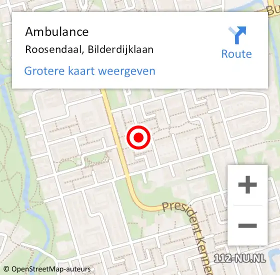 Locatie op kaart van de 112 melding: Ambulance Roosendaal, Bilderdijklaan op 22 augustus 2019 11:57