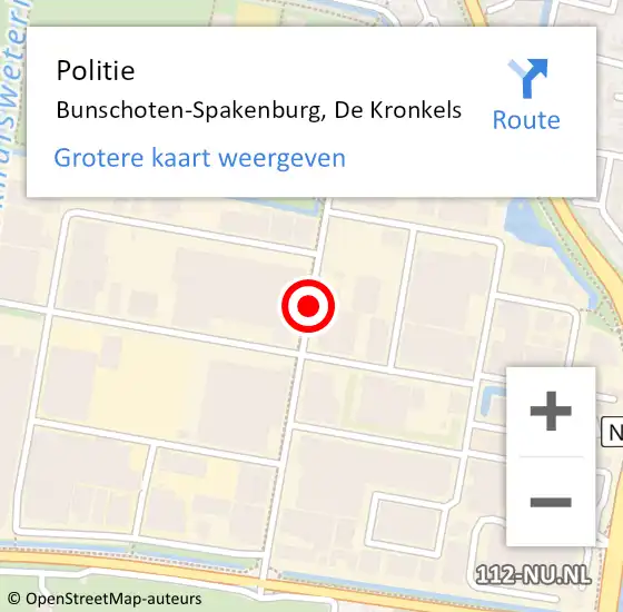 Locatie op kaart van de 112 melding: Politie Bunschoten-Spakenburg, De Kronkels op 22 augustus 2019 11:58