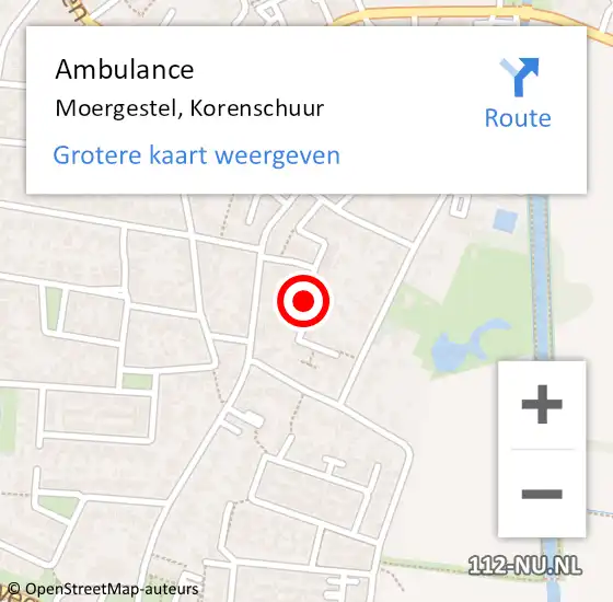 Locatie op kaart van de 112 melding: Ambulance Moergestel, Korenschuur op 22 augustus 2019 13:05