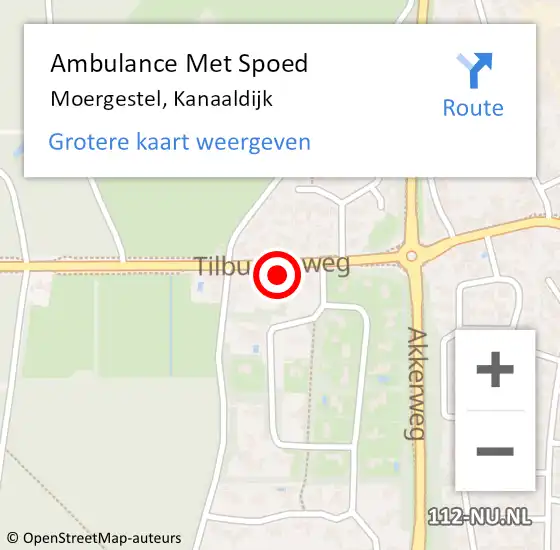 Locatie op kaart van de 112 melding: Ambulance Met Spoed Naar Moergestel, Kanaaldijk op 22 augustus 2019 14:20