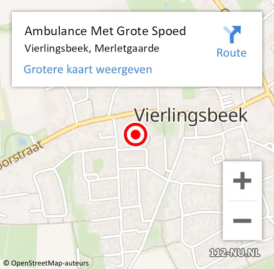 Locatie op kaart van de 112 melding: Ambulance Met Grote Spoed Naar Vierlingsbeek, Merletgaarde op 22 augustus 2019 14:38