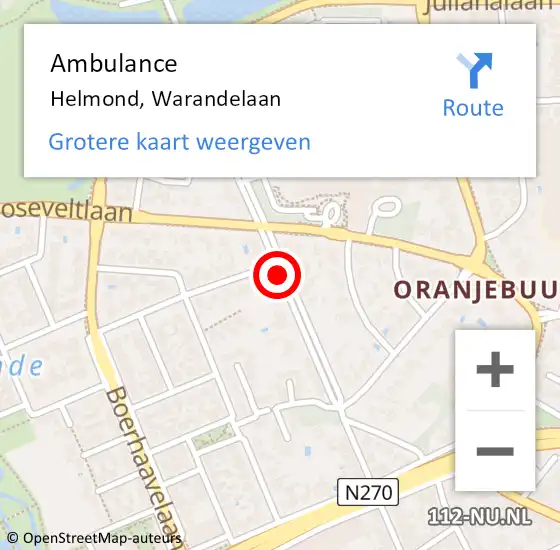 Locatie op kaart van de 112 melding: Ambulance Helmond, Warandelaan op 22 augustus 2019 15:08