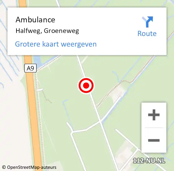 Locatie op kaart van de 112 melding: Ambulance Halfweg, Groeneweg op 22 augustus 2019 15:35