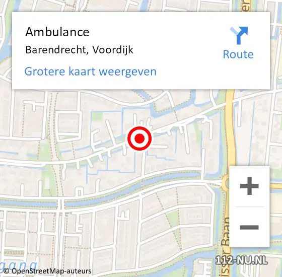 Locatie op kaart van de 112 melding: Ambulance Barendrecht, Voordijk op 22 augustus 2019 15:49