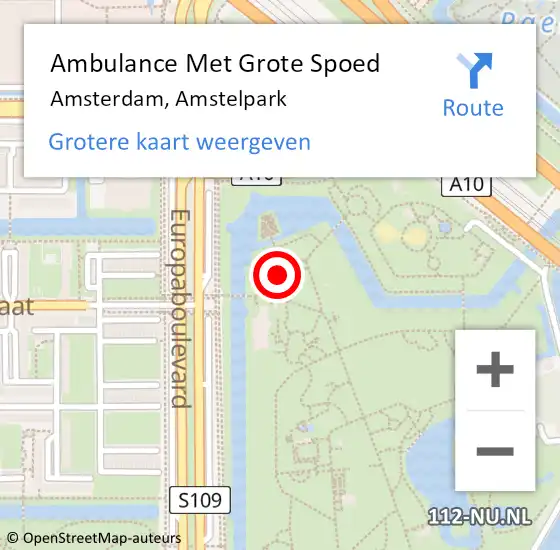 Locatie op kaart van de 112 melding: Ambulance Met Grote Spoed Naar Amsterdam, Amstelpark op 22 augustus 2019 16:12