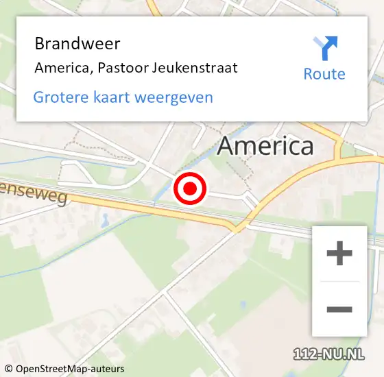 Locatie op kaart van de 112 melding: Brandweer America, Pastoor Jeukenstraat op 22 augustus 2019 16:25