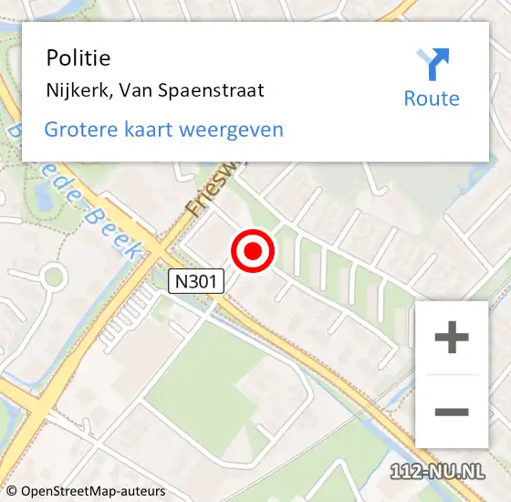 Locatie op kaart van de 112 melding: Politie Nijkerk, Van Spaenstraat op 22 augustus 2019 16:53