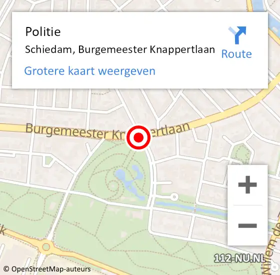 Locatie op kaart van de 112 melding: Politie Schiedam, Burgemeester Knappertlaan op 22 augustus 2019 17:36