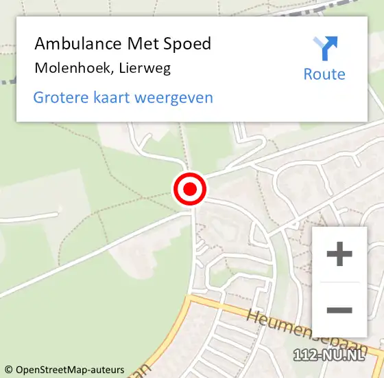 Locatie op kaart van de 112 melding: Ambulance Met Spoed Naar Molenhoek, Lierweg op 22 augustus 2019 17:41