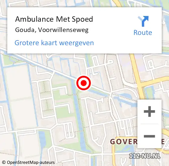 Locatie op kaart van de 112 melding: Ambulance Met Spoed Naar Gouda, Voorwillenseweg op 22 augustus 2019 18:01