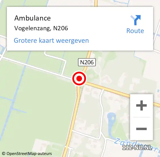 Locatie op kaart van de 112 melding: Ambulance Vogelenzang, N206 op 22 augustus 2019 18:34