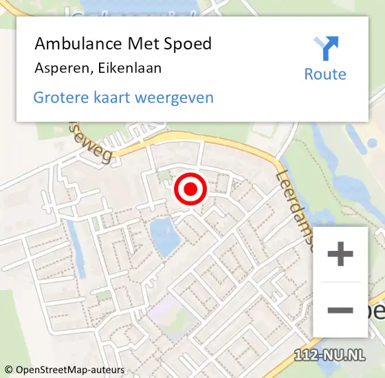 Locatie op kaart van de 112 melding: Ambulance Met Spoed Naar Asperen, Eikenlaan op 22 augustus 2019 18:42