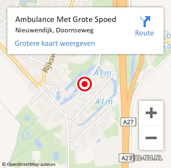 Locatie op kaart van de 112 melding: Ambulance Met Grote Spoed Naar Nieuwendijk, Doornseweg op 22 augustus 2019 19:05