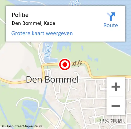 Locatie op kaart van de 112 melding: Politie Den Bommel, Kade op 22 augustus 2019 19:13