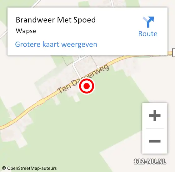 Locatie op kaart van de 112 melding: Brandweer Met Spoed Naar Wapse op 22 augustus 2019 19:33