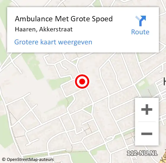Locatie op kaart van de 112 melding: Ambulance Met Grote Spoed Naar Haaren, Akkerstraat op 22 augustus 2019 20:08