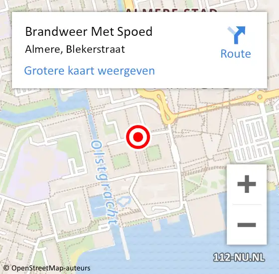 Locatie op kaart van de 112 melding: Brandweer Met Spoed Naar Almere, Blekerstraat op 22 augustus 2019 23:10