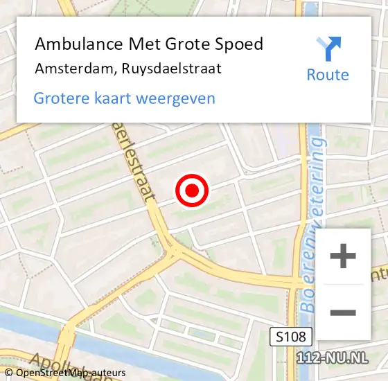 Locatie op kaart van de 112 melding: Ambulance Met Grote Spoed Naar Amsterdam, Ruysdaelstraat op 23 augustus 2019 00:24