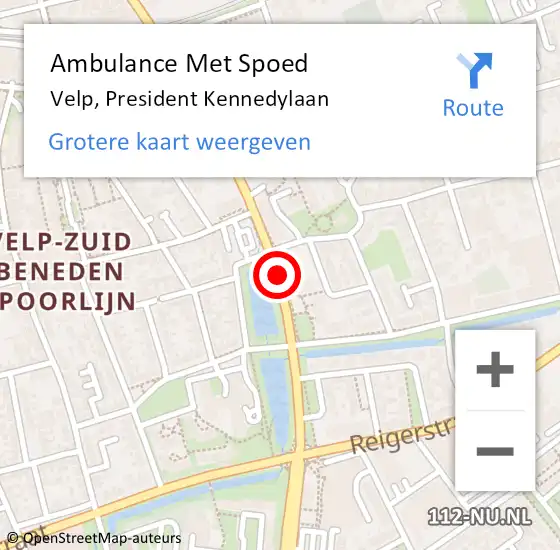 Locatie op kaart van de 112 melding: Ambulance Met Spoed Naar Velp, President Kennedylaan op 23 augustus 2019 00:25