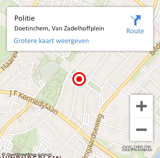 Locatie op kaart van de 112 melding: Politie Doetinchem, Van Zadelhoffplein op 23 augustus 2019 03:24