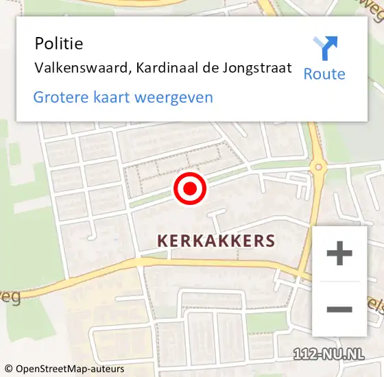 Locatie op kaart van de 112 melding: Politie Valkenswaard, Kardinaal de Jongstraat op 23 augustus 2019 08:11