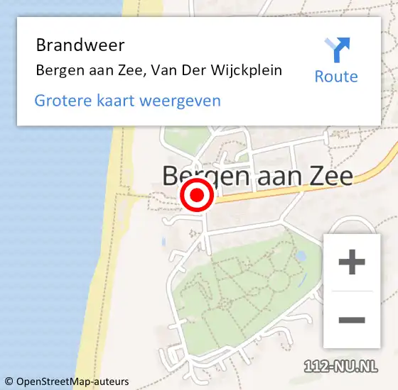 Locatie op kaart van de 112 melding: Brandweer Bergen aan Zee, Van Der Wijckplein op 23 augustus 2019 08:18