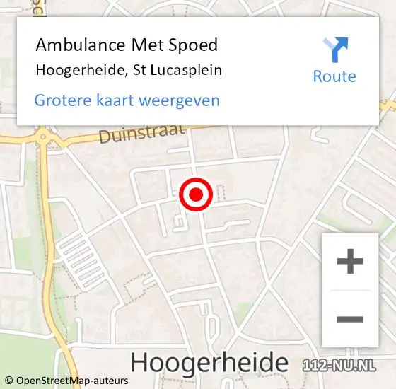Locatie op kaart van de 112 melding: Ambulance Met Spoed Naar Hoogerheide, St Lucasplein op 23 augustus 2019 08:55