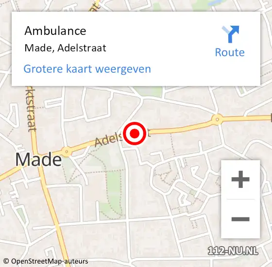 Locatie op kaart van de 112 melding: Ambulance Made, Adelstraat op 23 augustus 2019 09:08