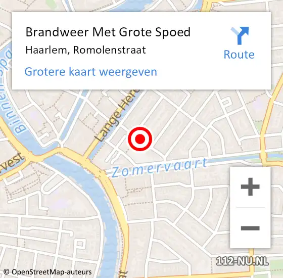 Locatie op kaart van de 112 melding: Brandweer Met Grote Spoed Naar Haarlem, Romolenstraat op 23 augustus 2019 10:03