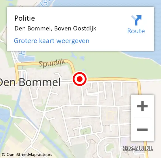 Locatie op kaart van de 112 melding: Politie Den Bommel, Boven Oostdijk op 23 augustus 2019 10:49