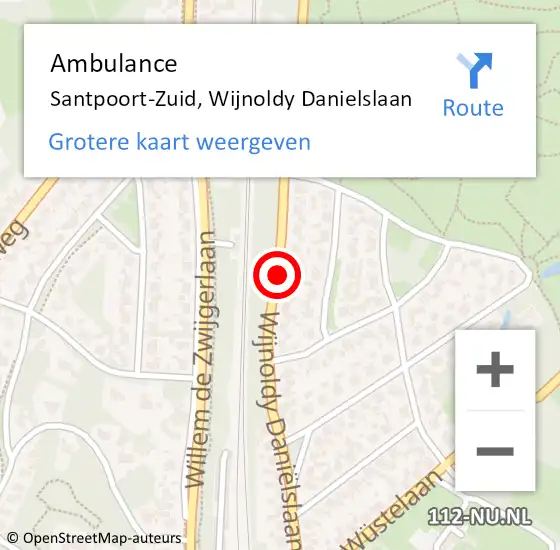 Locatie op kaart van de 112 melding: Ambulance Santpoort-Zuid, Wijnoldy Danielslaan op 23 augustus 2019 11:00