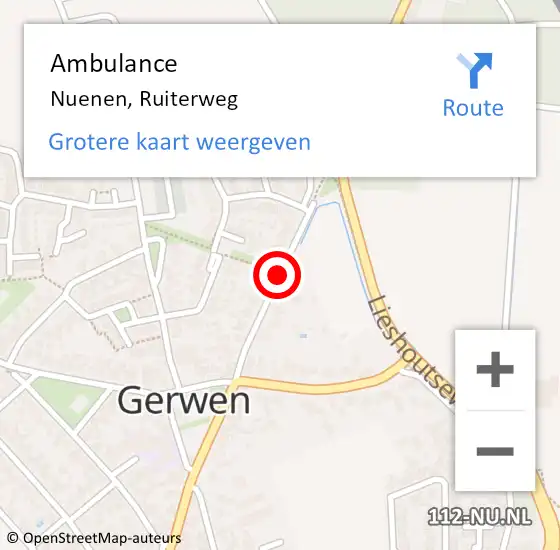 Locatie op kaart van de 112 melding: Ambulance Nuenen, Ruiterweg op 23 augustus 2019 11:39