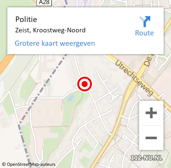 Locatie op kaart van de 112 melding: Politie Zeist, Kroostweg-Noord op 23 augustus 2019 12:05