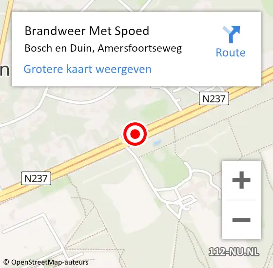 Locatie op kaart van de 112 melding: Brandweer Met Spoed Naar Bosch en Duin, Amersfoortseweg op 23 augustus 2019 13:14