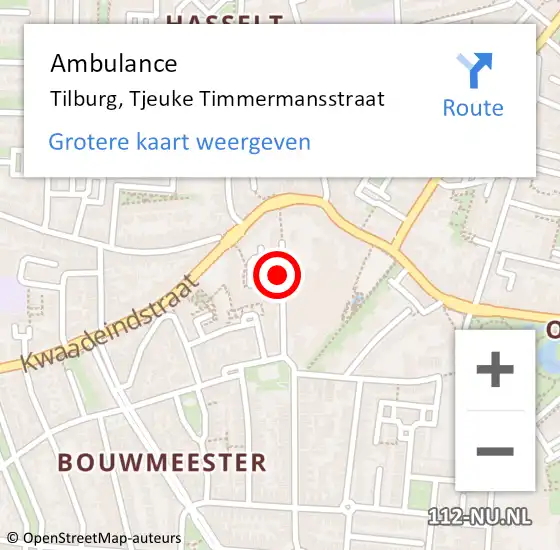 Locatie op kaart van de 112 melding: Ambulance Tilburg, Tjeuke Timmermansstraat op 23 augustus 2019 13:20