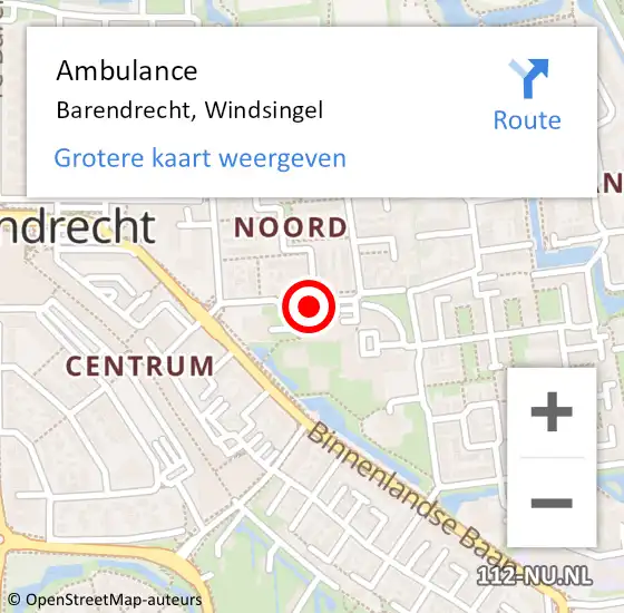 Locatie op kaart van de 112 melding: Ambulance Barendrecht, Windsingel op 23 augustus 2019 13:20