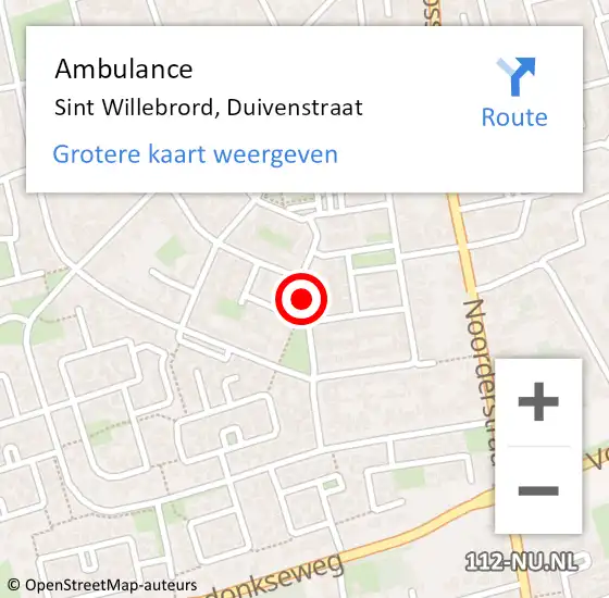 Locatie op kaart van de 112 melding: Ambulance Sint Willebrord, Duivenstraat op 23 augustus 2019 13:38