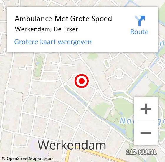 Locatie op kaart van de 112 melding: Ambulance Met Grote Spoed Naar Werkendam, De Erker op 23 augustus 2019 15:07