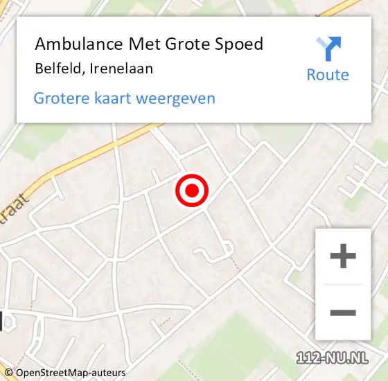 Locatie op kaart van de 112 melding: Ambulance Met Grote Spoed Naar Belfeld, Irenelaan op 23 augustus 2019 15:36