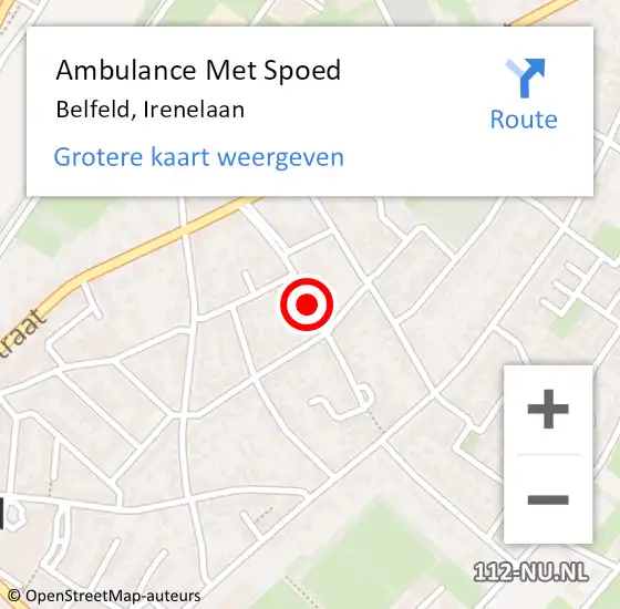 Locatie op kaart van de 112 melding: Ambulance Met Spoed Naar Belfeld, Irenelaan op 23 augustus 2019 15:59