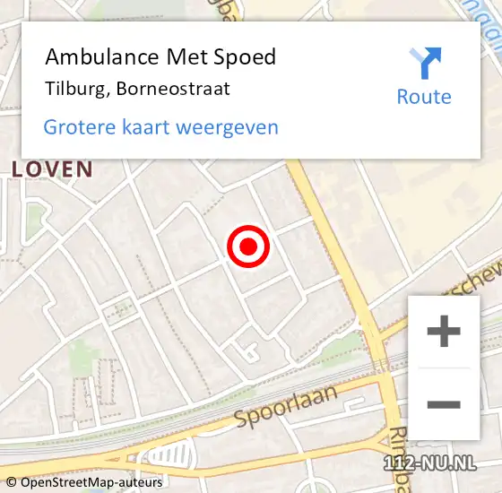 Locatie op kaart van de 112 melding: Ambulance Met Spoed Naar Tilburg, Borneostraat op 23 augustus 2019 17:05