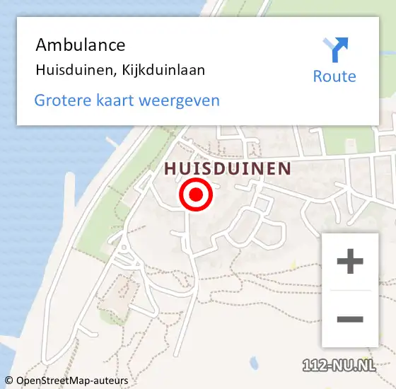 Locatie op kaart van de 112 melding: Ambulance Huisduinen, Kijkduinlaan op 23 augustus 2019 17:42