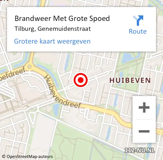 Locatie op kaart van de 112 melding: Brandweer Met Grote Spoed Naar Tilburg, Genemuidenstraat op 23 augustus 2019 18:51